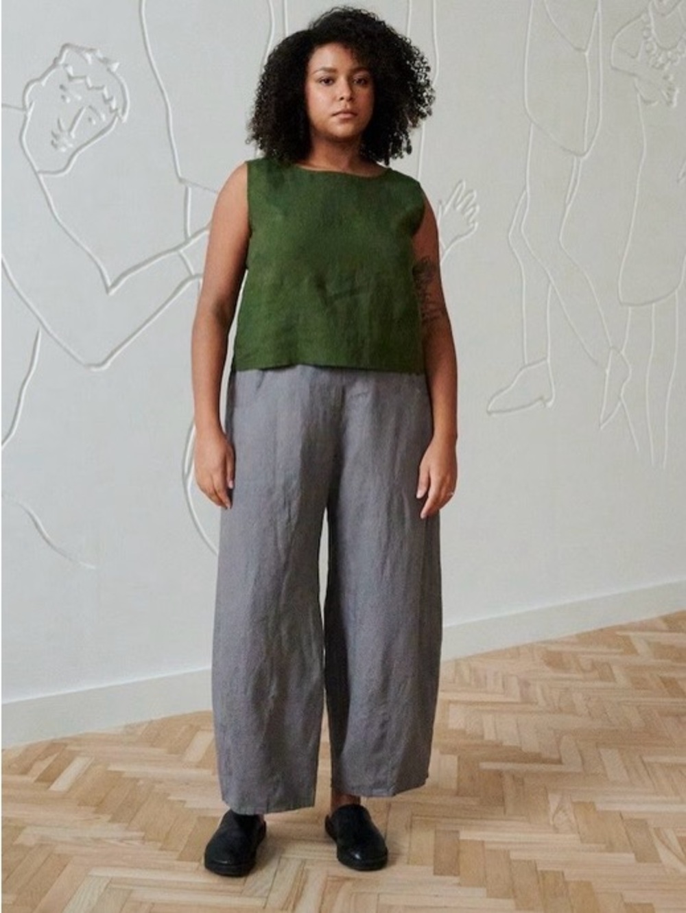 Linenfox barrel pants size S M grey